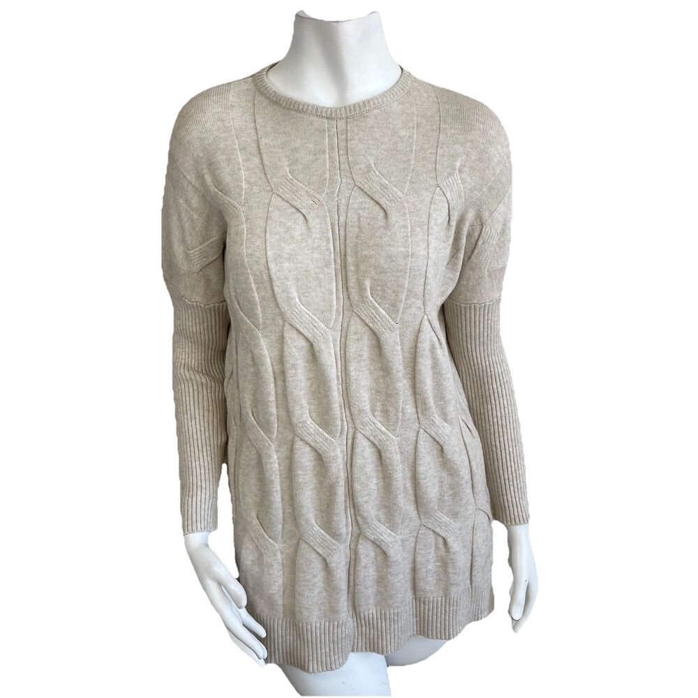 Coco + Carmen Crewneck Cable Knit Fisherman Tunic Sweater XS Cozy Oversized